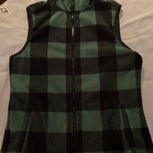 Chaps Black and Green Plaid‎ Fleece Vest Green and Black Womens Size Small